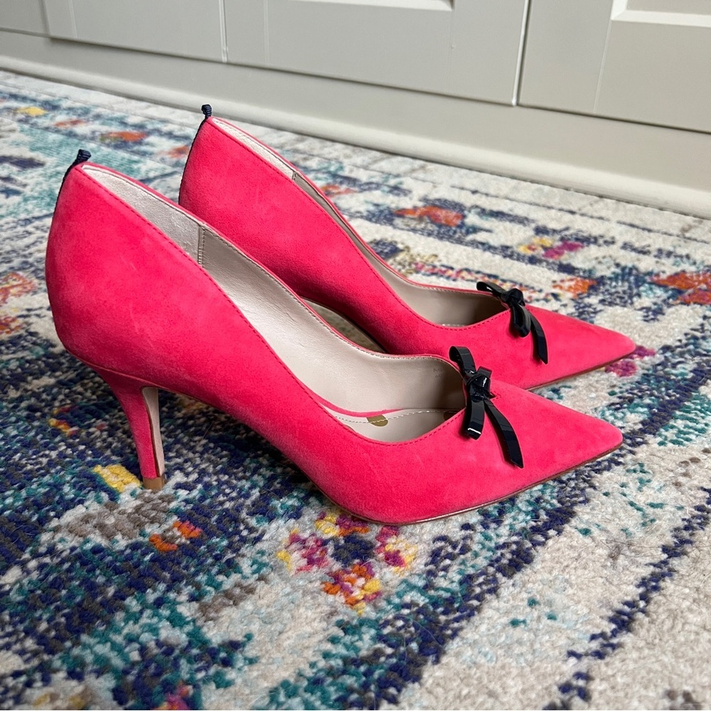 Boden Pink Suede Eleanor Pointed Toe Kitten Heels with Black Bow size 39 - Picture 2 of 9